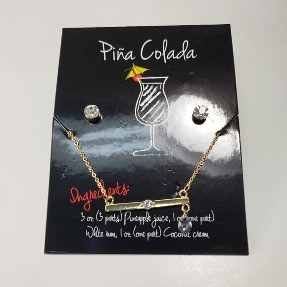 Women's Piña Colada Bead Charm Bar Necklace With matching Crystal Stud Earrings - Picture 3 of 5